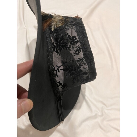 Vintage Kakadu Traders Black Suede Leather And Feathers Slouch Hat Sz Small main image 4